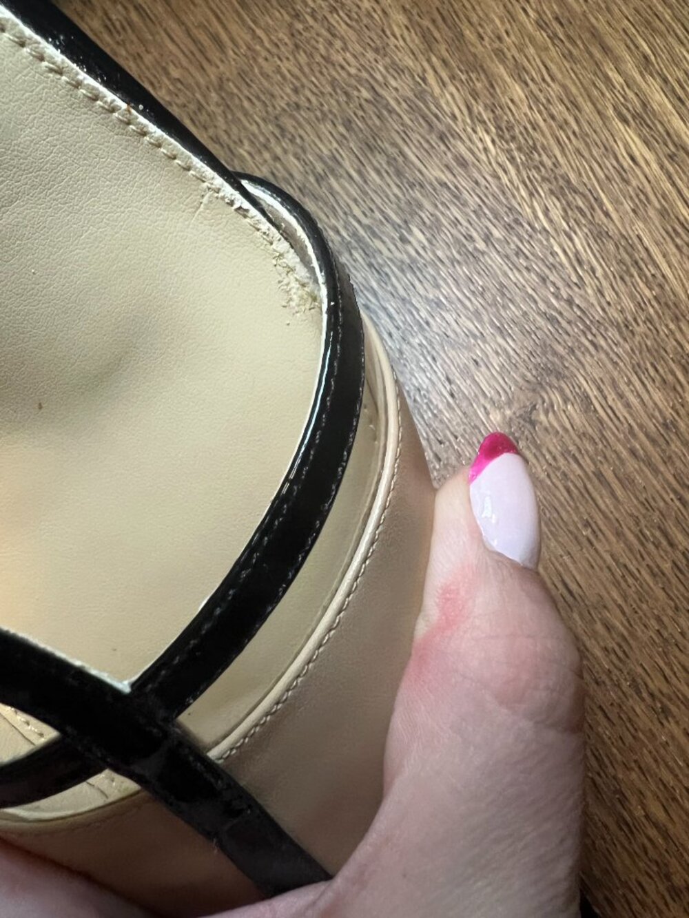 Michael Kors T-Strap Heels Size 8M Nude Black Patent Pointed Toe Pumps - Picture 8 of 13